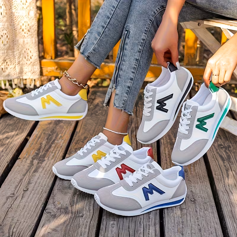 Women's White Low-Top Sneakers with Multi-Color Synthetic Upper & EVA Sole